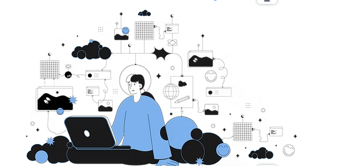 Dessin représentant une personne avec des logos informatiques